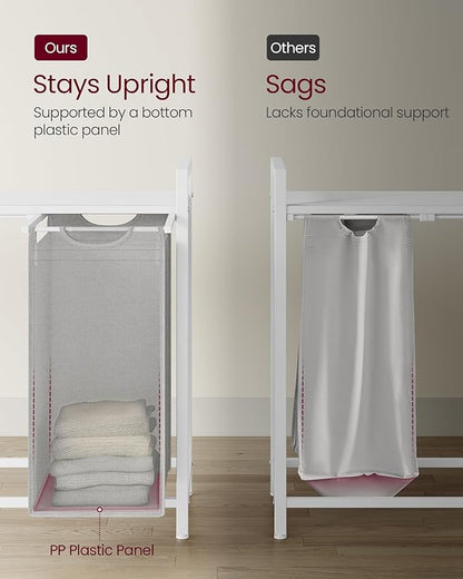 VASAGLE Laundry Hamper, Laundry Basket, Laundry Sorter with 3 Pull-Out and Removable Bags, Shelf, Metal Frame, 3 x 10.6 Gallons (40 L), 36.4 x 13 x 28.4 Inches, Dove Gray and Cloud White UBLH301W03