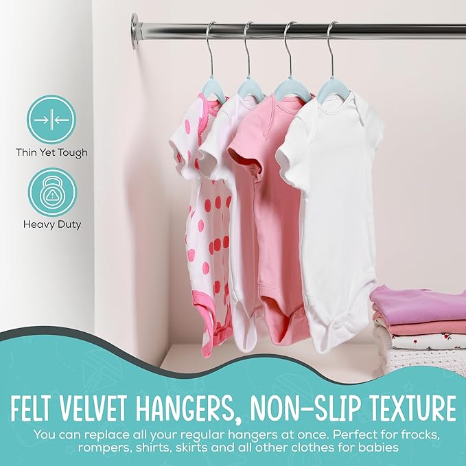 50 Pack Premium Baby Velvet Hangers (Blue) - 11.8" Inches Non-Slip, Ultra-Slim & Space-Saving Toddler Hangers - 360° Rotating Hook, Strong & Durable Hanger for Children, Infant & Toddler