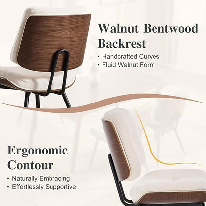 Dining Chairs Set of 2,Mid Century Modern Kitchen Chairs with Walnut Bentwood Back and Metal Legs,Upholstered Fabric Dining Room Chairs for Kitchen, Living Room,Beige