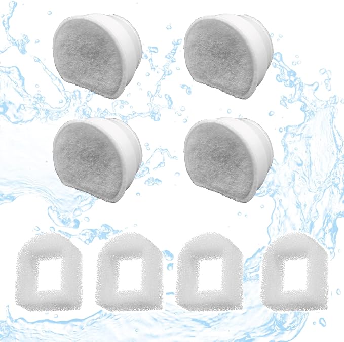 8 Pack Pet Fountain Filter Replacement,4 Carbon Filters and 4 Foam Pre-Filter Replacement Compatible with Multiple Pet Water Dispensers Water Bowl