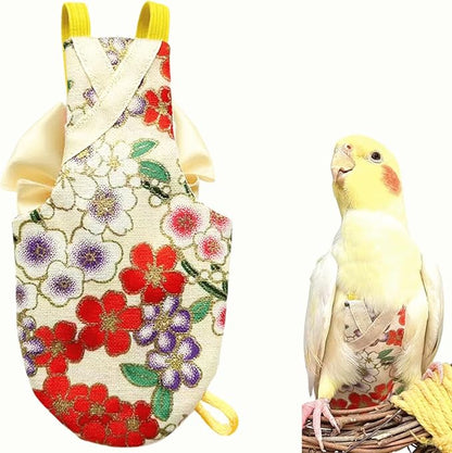 Bird Flight Suits and Diapers - Parrot Flight Suits for Monk Parakeet Parakeets, Cockatiels - Comfortable Parrot Clothes(Yellow,XL)(Almond,Large)