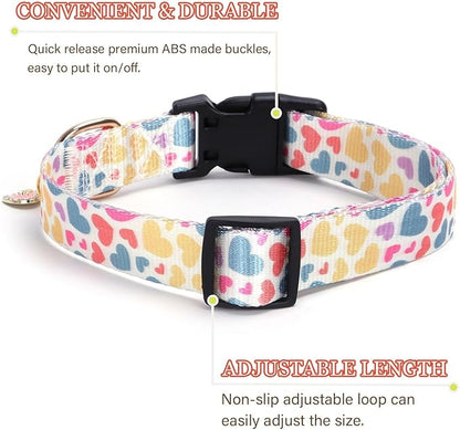 Love Pattern Dog Collar with Buckle Adjustable Safety Nylon Collars for Small Medium Large Dogs, Cute Stylish Girl Boy Christmas Dog Collar(White Heart,XS)