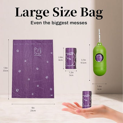 870 Counts Dog Poop Bags Rolls with Dispenser & Leash Clip, Scented Poop Bags for Dogs Waste, Extra Thick & Leak Proof for Poop Doggie Puppy Pet Waste, 9" x 13", Purple