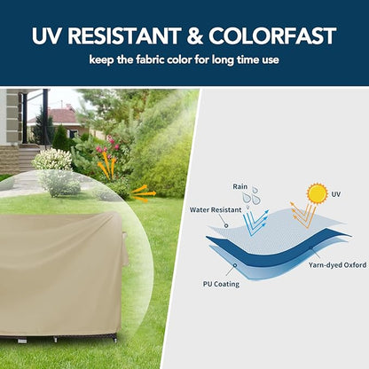 Easy-Going Round Patio Furniture Cover Waterproof Outdoor Dining Table and Chair Cover Anti-UV Outside Sectional Sofa Set Covers (72"DIA x 28"H, Camel)