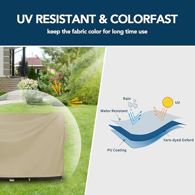 Easy-Going Round Patio Furniture Cover Waterproof Outdoor Dining Table and Chair Cover Anti-UV Outside Sectional Sofa Set Covers (84"DIA x 28"H, Camel)