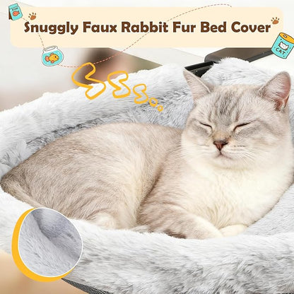 X-Large Cat Desk Bed – 19"x15" Spacious Nest, Dual Clamps & Sunken Hammock Design, Comfy Cat Desk Hammock with Faux Rabbit Fur Cover, Removable & Washable, Holds Up to 40lbs