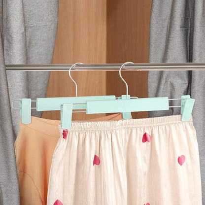 Clothes Pants Hangers, Space-Saving Skirt Holders with 360 ° Swivel Hooks, Adjustable Clips, Trouser Hangers, Clothes Coat Garment Jeans Hangers (20 Pack, Green)