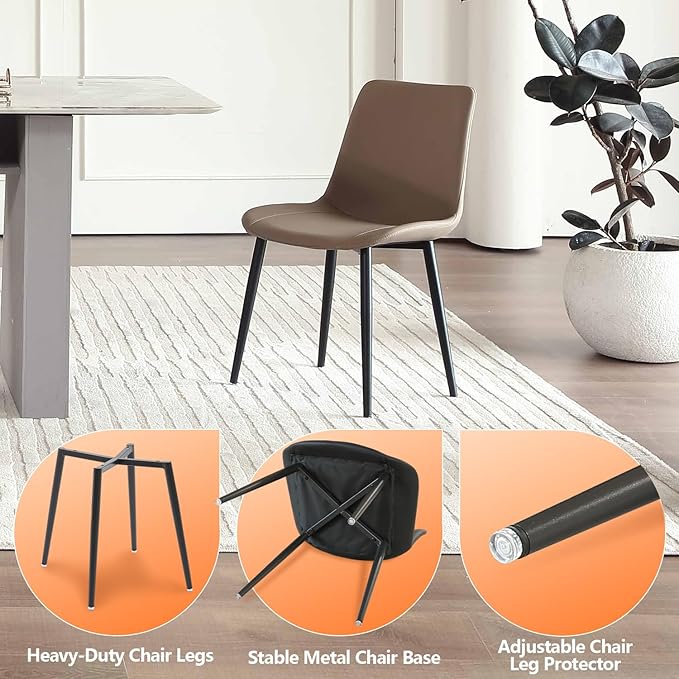 Leather Dining Chairs Set of 4, Mid Century Modern Faux Leather Kitchen & Dining Room Chairs, Comfortable Dinner Chair Kitchen Chairs for Restaurant Living Room, Cafe, Home (4, Coffee)