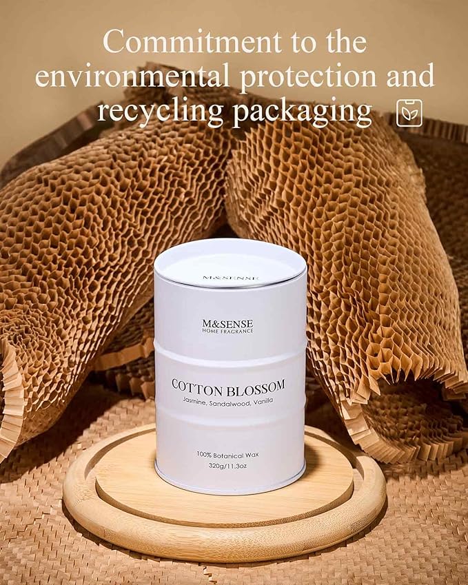 M&SENSE Cotton Blossom Scented Candles Natural Non Toxic, Aromatherapy Candle for Stress Relief Meditation Relaxing, Housewarming Gifts for Women Men, 11.3oz 70 Hour Long Burning