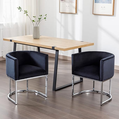 Velvet Dining Chairs Set of 8 Modern Barrel Arm Chairs with Chrome Metal Frame, Upholstered Kitchen Chairs 18.5" Wide Accent Chairs for Living Room Dining Room Restaurant, Black