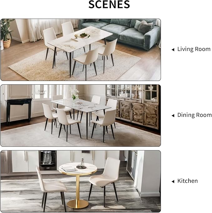Dining Chairs, Modern PU Leather Dining Room Chair with Sturdy Metal Legs, Upholstered Seat Dinner Chairs Accent Side Chairs for Indoor Kitchen Living Room Restaurant Cafe (Cream, Set of 8)