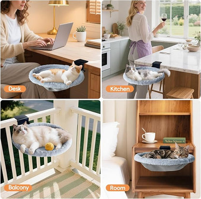 L&W BROS.Cat Desk Bed – Supports Up to 50 lbs, Removable Machine-Washable Plush Cover, Comfortable Cat Perch for Indoor, Space-Saving Foldable Design Cat Bed for Gaming Desks, Home Office