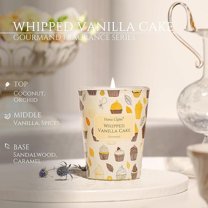 HomeLights Scented Candles for Women & Men, 6.7oz Candle Jars Aromatherapy Single Wick Candle, Ideal for Rustic Modern Home Decor and Gifts, Whipped Vanilla Cake