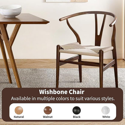 Wishbone Chair Natural Solid Wood Dining Chair/Hans Vegner Y Chair Rattan and Wood Accent Armrest Chairs Set of 1 (Ash Wood - Walnut)