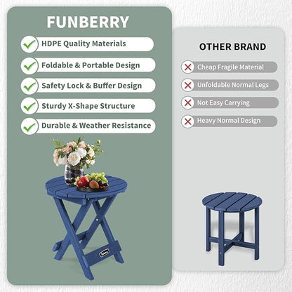 FUNBERRY Outdoor Folding Adirondack Side Table, No Assembly Portable Patio End Tables HDPE All Weather