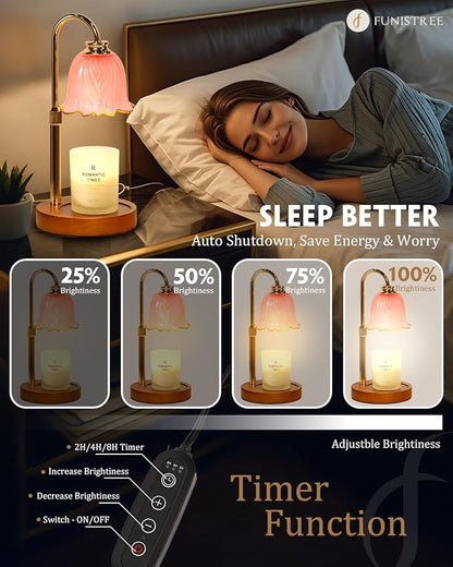 Candle Warmer Lamp, Gold Candle Lamp Warmer with Timer & Dimmer with 2 Bulbs, Birthday Gifts for Mom, Christmas Gifts for Women, New Home Bedroom Decor, Height Adjustable