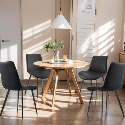 Dining Chairs, Modern PU Leather Dining Room Chair with Sturdy Metal Legs, Upholstered Seat Dinner Chairs Accent Side Chairs for Indoor Kitchen Living Room (Black, Set of 4)