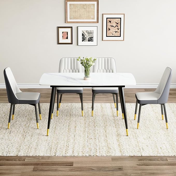 50'' Dining Table Set for 4, Dining Room Sets for 4, Sintered Stone Dining Table Chairs Set of 4, Easy to Assemble，Suitable for Small Spaces