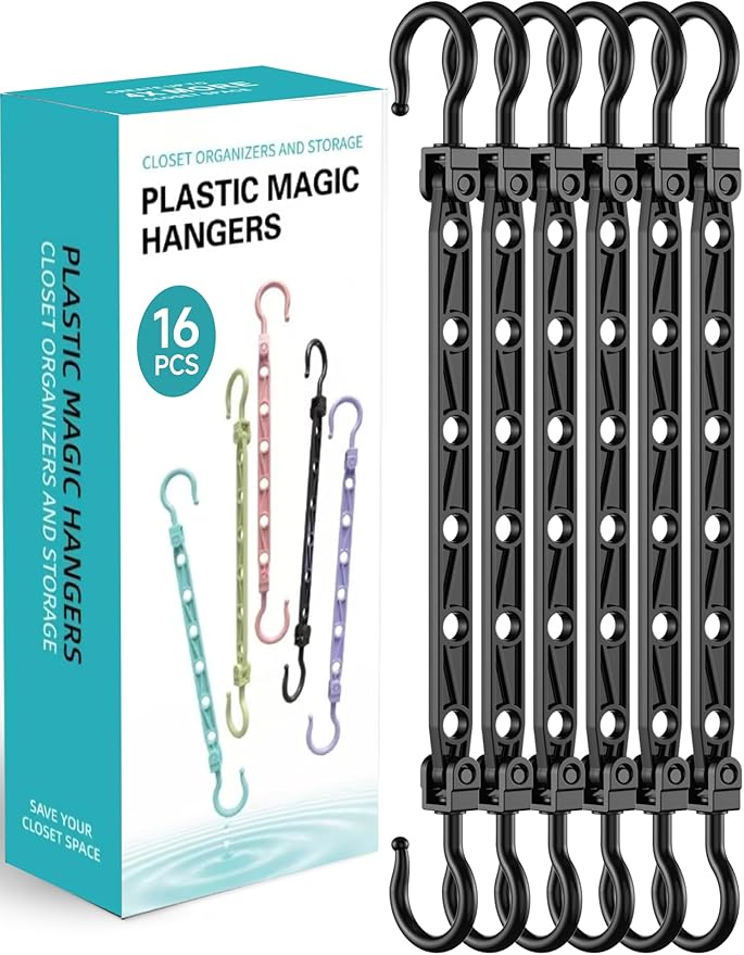 Space Saving Hangers for 96 Clothes, Reinforced Collapsible Hangers with 360° Swivel Hook, Hanger Hooks Space Saver for Closet Organizers and Storage, Dorm Room Essentials, Fully Assembled, Black