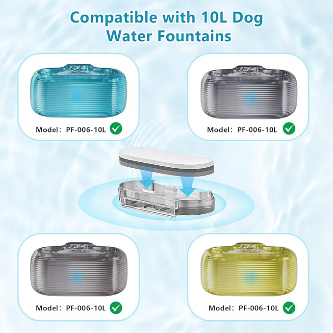 10 Pack Dog Water Fountain Filters, JMICOW Water Fountain Filter Replacement for PF-006-10L Dog Cat Water Fountain, Carbon Pet Water Fountain Filters