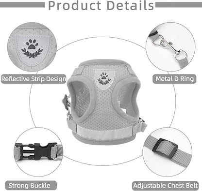 Cat Vest Harness and Small Dog Vest Harness for Walking, All Weather Mesh Harness, Cat Vest Harness with Reflective Strap, Step in Adjustable Harness for Small Cats (Gray, S)