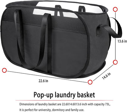 Pop Up Laundry Hamper，with Durable Handles collapsible laundry basket，Easy to Open and Fold for college Dorm,kids room，travel (2 black)…