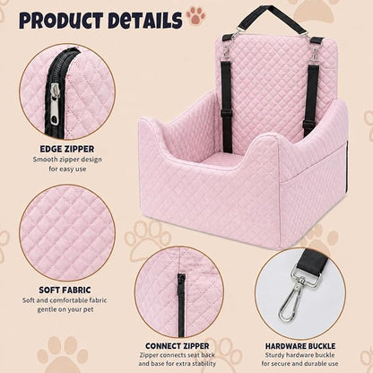 Dog Car Seat for Small/Medium Dogs Under 35lbs | Soft Memory Foam Booster Car Seat with Detachable Washable Cover and Cushion, Puppy Dog Car Bed