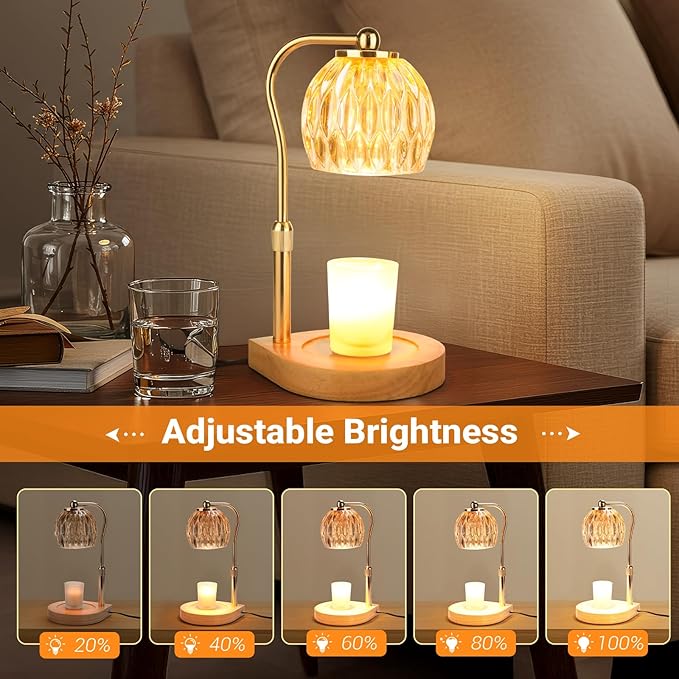 Candle Warmer Lamp with Timer Dimmer Adjustable Height, Gift for Women Mom, House Warming New Home Cozy Decor, Wax Melt Warmer for Jar Candles with 2 Bulbs