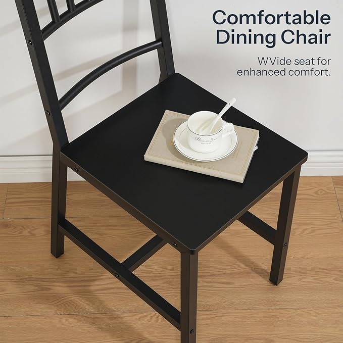 HOOBRO Kitchen Chairs Set of 2, Wooden Dining Room Chairs with Metal Frame, Dining Chairs with Back, Easy to Assemble, Farmhouse Dining Chairs for Kitchen, Living Room, Black BB39CD01