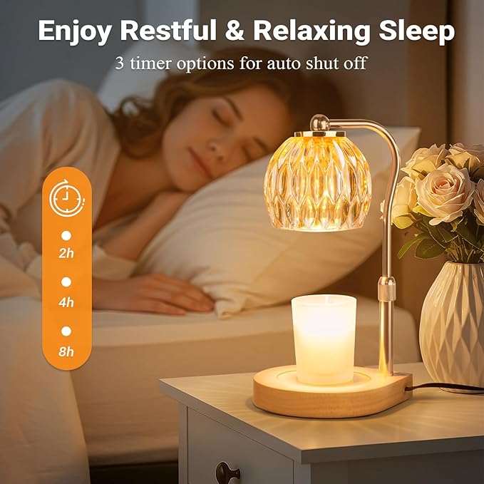 Candle Warmer Lamp with Timer Dimmer Adjustable Height, Gift for Women Mom, House Warming New Home Cozy Decor, Wax Melt Warmer for Jar Candles with 2 Bulbs