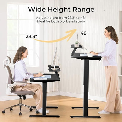 COMHOMA Electric Standing Desk with Drawers, 55 x 24 Inch Sit Stand up Desk with Monitor Stand, Laptop Stand, Height Adjustable Home Office Computer Desks with Memory Preset Controller (Ebony Black)
