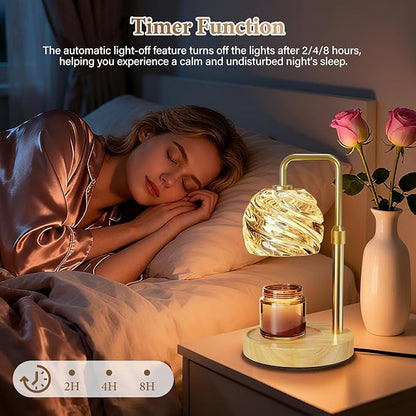 WarmEmbrace Candle Warmer Lamp with Timer for Jar Candles - Dimmable, Height and Brightness Adjustable Electric Wax Warmer Gold, 2 Bulbs Included, House Warming Gift & Vintage Home Decor