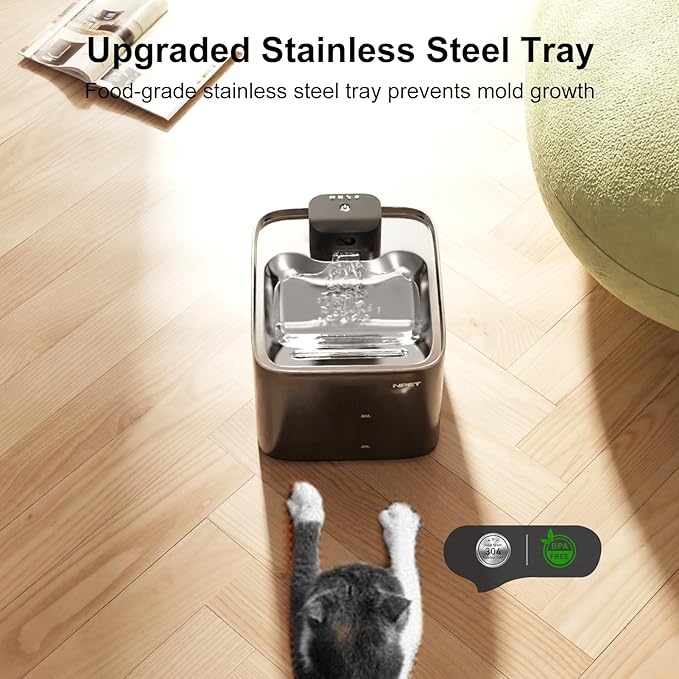 NPET Wireless Cat Water Fountain, 4L/1Gallon Battery Operated Pet Fountain with Smart Motion Sensor, 4000mAh Rechargeable Battery & Quiet Pump, Automatic Cordless Water Dispenser for Cats, Dogs,Pets