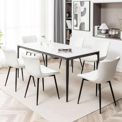 Leather Dining Chairs Set of 6, Upholstered Dining Room Chairs with Metal Legs, Modern Dining Chair for Dining Room, Kitchen (White)