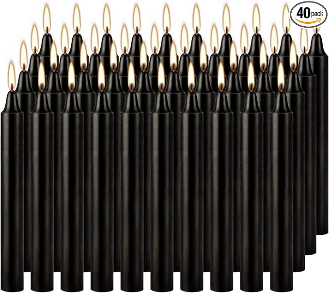 Set of 40 Black Candles – Spell Chime Candles for Halloween, Rituals, Prayer, Birthdays, Meditation, Altar - 4 Inch Tall, Unscented
