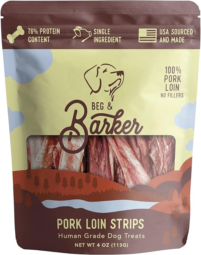 Beg & Barker Pork Jerky for Dogs (4 oz, Pack of 1) - Dog Training Treats - Natural Dog Treats Made in The USA - Grain Free, Diabetic-Friendly, High Protein, Sugar-Free (Pork Dog Jerky)