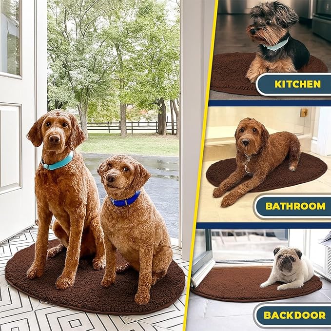 Muddy Mat® Shown on TV – Super Absorbent Microfiber Dog Door Mat for Muddy Paws, Non-Slip Washable Pet Rug, Quick Dry Chenille Entryway Carpet,Machine Washable Indoor Outdoor Mat, Brown Oval 6ft x 9ft