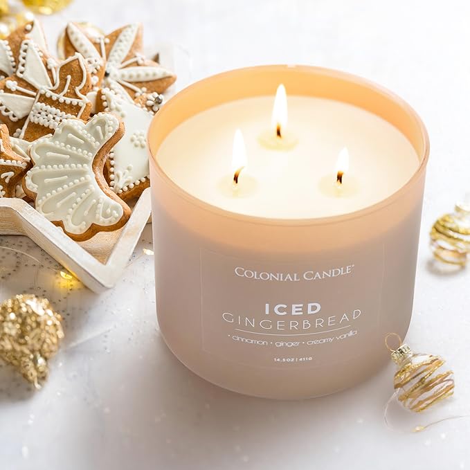 Colonial Candle Iced Gingerbread Scented Jar Candle, Pop of Color Collection, 3 Wick, 14.5 oz - Up to 60 Hours Burn