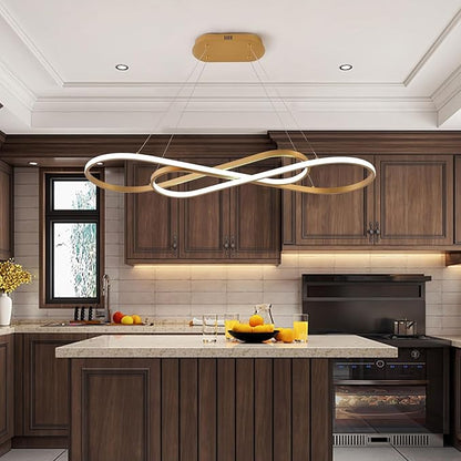 Gold Led Chandeliers for Dining Room Light Fixture Modern Led Pendant Light Kitchen Island Lighting for Kitchen Island Chandelier Over Table, Dimmable Adjustable Height Pendant Light Ceiling Hanging