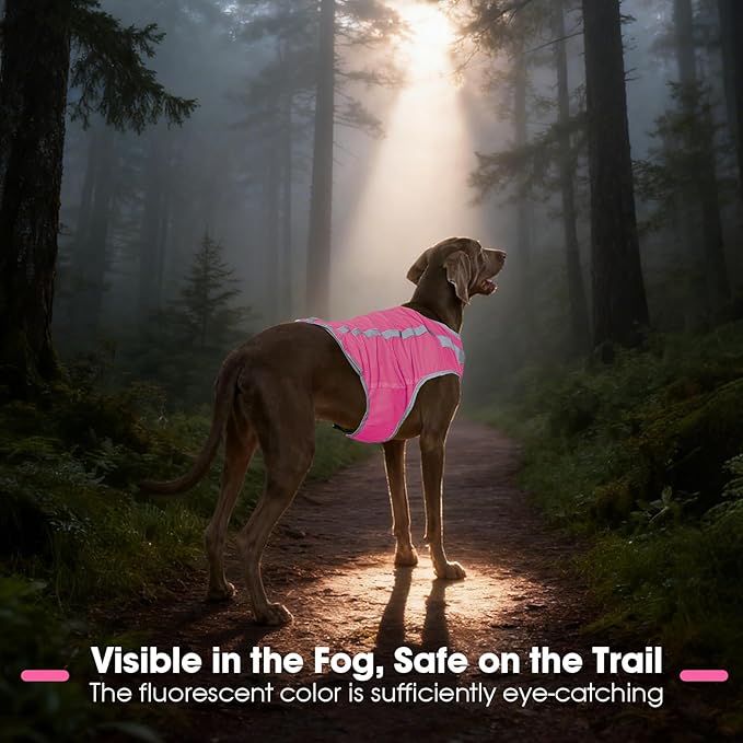 FUAMEY Dog Reflective Vest for Large Dogs,Dog Hunting Vest High-Visibility Dogs Safety Vest for Night Walking Water-Resistant Service Pet Gear Adjustable Outdoor Activities Pink XXXL