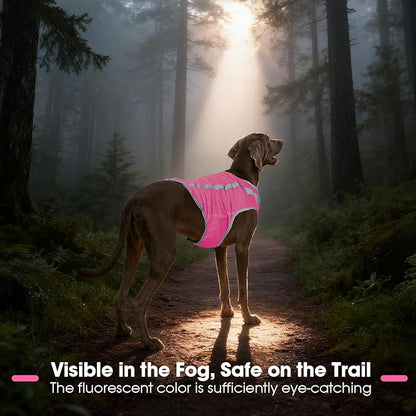 FUAMEY Dog Reflective Vest for Medium Dogs,Dog Hunting Vest High-Visibility Dogs Safety Vest for Night Walking Water-Resistant Service Pet Gear Adjustable Outdoor Activities Pink M