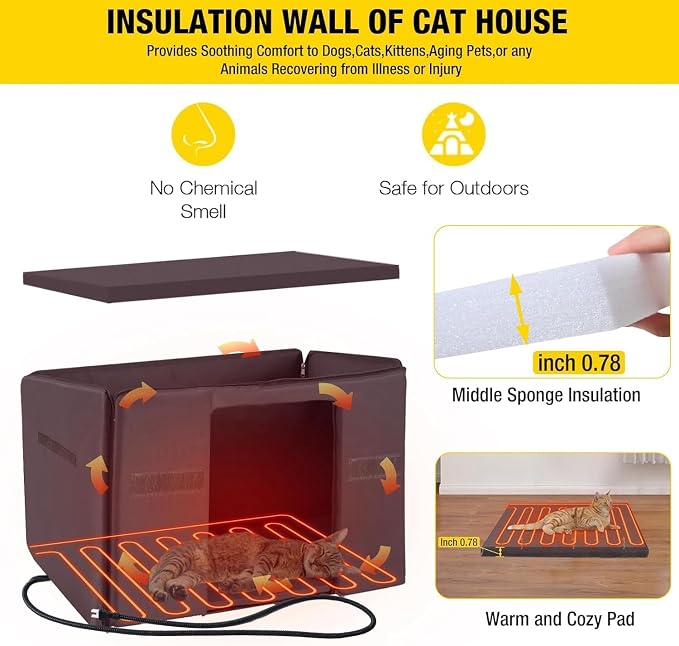 Aivituvin Heated Cat House for Outdoor Cats Feral Kitty Shelter with Heater Keep Warm in Winter,Insulated Liner Include