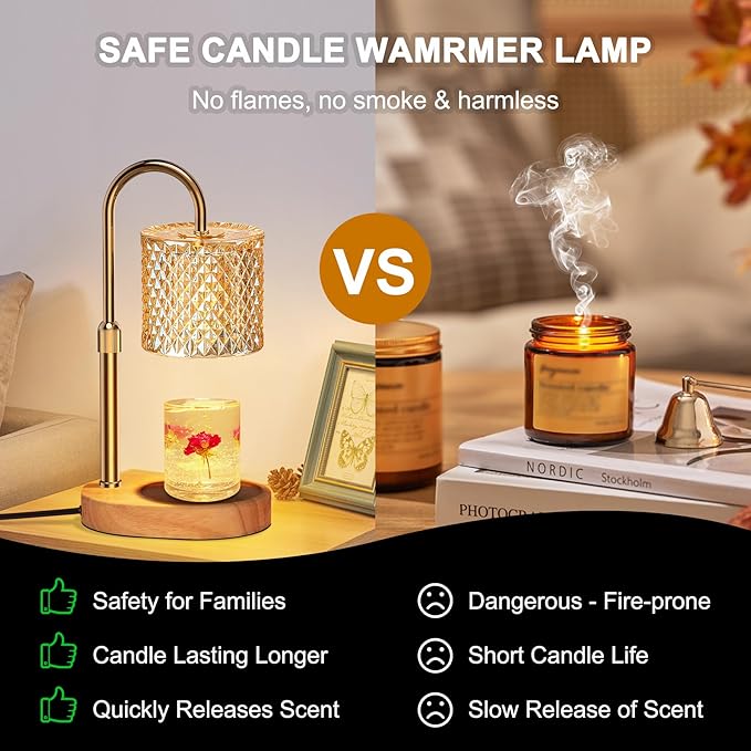 Candle Warmer Lamp with Timer, Candle Lamp with Dimmer, Wax Warmer Height Adjustable for Home Decor, Wax Melt Warmer for Scented Candles