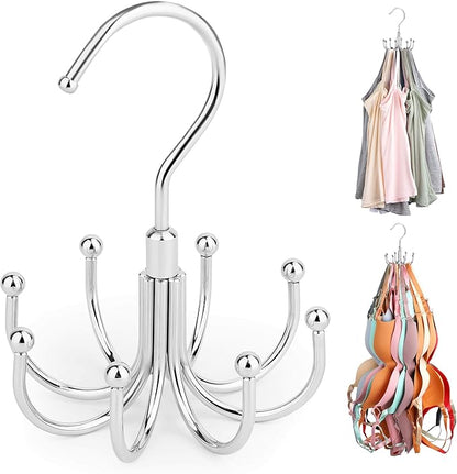 ZEDODIER Tank Top Hanger, Rotatable Bra Organzier for Closet, Max 24 Storage Capacity Sport Bras Holder, Metal Space Saving Closet Organizers and Storage, Silver