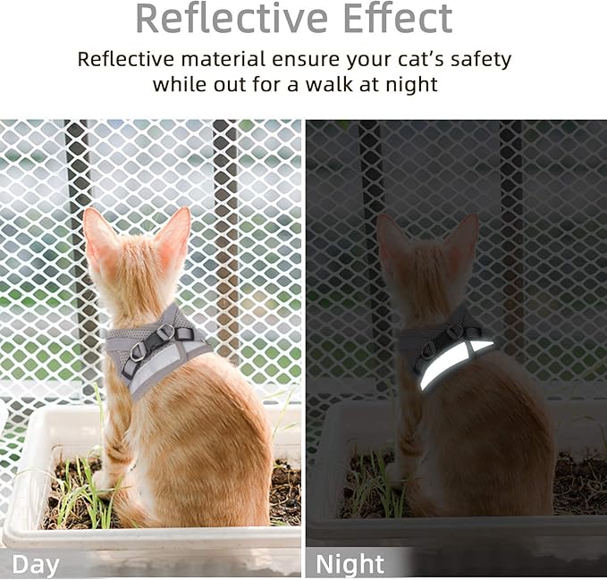 Gray X-Small Adjustable Breathable Reflective Harness for Small Cats and Dogs