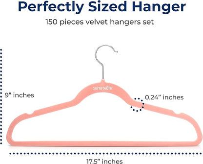 SereneLife 150-Pack Velvet Hangers – Ultra-Thin Space Saving Pink Clothes Hangers with 360° Swivel Hooks, Non-Slip Heavy Duty Design for Coats, Dresses, Shirts & More – Lightweight & Durable