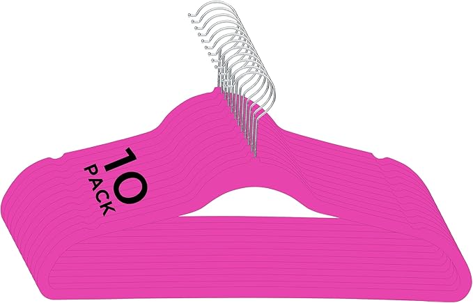 Simplify 10 Super Slim Velvet Huggable Hangers in Fuchsia