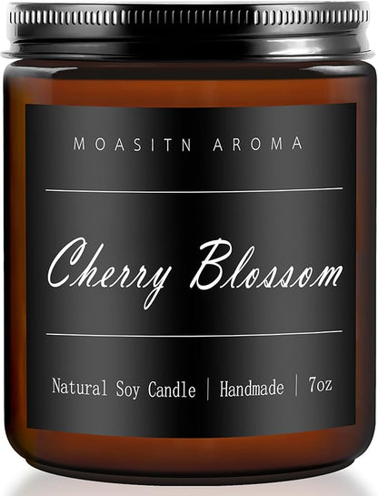 MOASITN Cherry Blossom Heavenly Scented Candles for Home| Natural Soy Aromatherapy Candle| Handmade Long Lasting Jar Candel| Women,Men Gift for Birthday,Housewarming,Thank You| 7oz