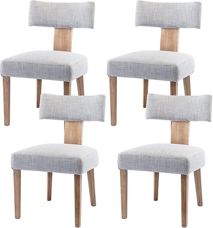 Linen Dining Chairs Set of 4, Modern Dining Chair with Wood Legs, Upholstered Dining Chairs for Dining Room, Kitchen, Vanity, Living Room, Grey