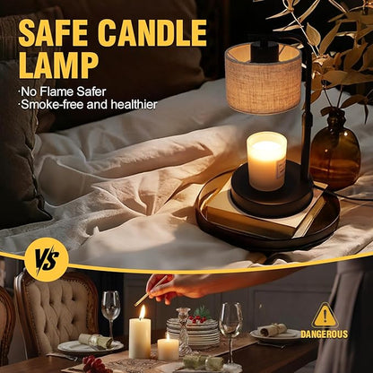 Candle Warmer Lamp with Timer,2 Bulbs, Metal Base and Adjustable Height Fabric Shade Candle Warmer Lamp for All Jar Candles, House Warming Decor Gifts, French Gold (Metal)